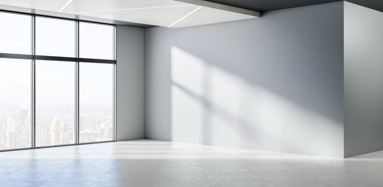 black ceiling with light gray walls interior